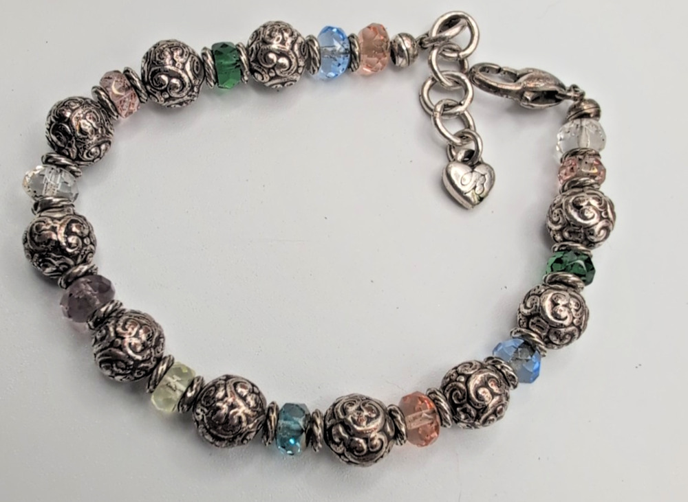 Brighton Latika Multicolor Crystal Silver Plated Etched Bead Bracelet Fading